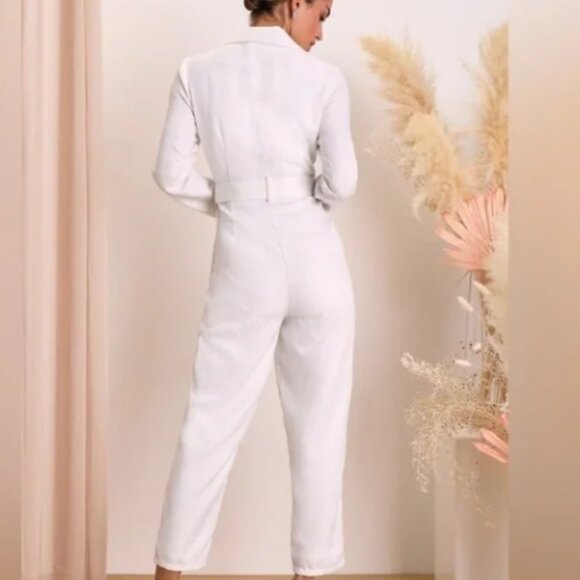 Lulus Upscale Romantic White Floral Jacquard Collared Jumpsuit 33221 - Picture 12 of 12